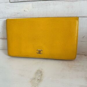 CHANEL Mustard Yellow VINTAGE Leather Long Wallet